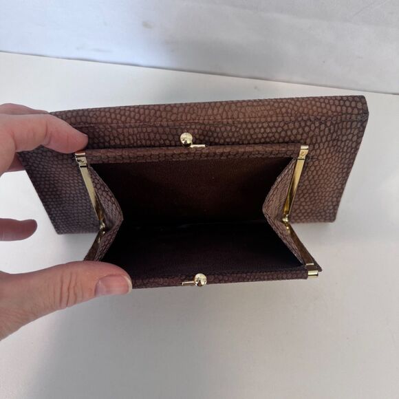 VTG Leather Anne Klein St Thomas Wallet Checkbook Kiss Lock Brown Faux Snakeskin - Picture 3 of 7
